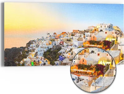Produktbild von DEQORI Hybrid Leinwand Bild 60x30 cm 'Kykladen-Dämmerung' Wandbild Glas flach modern
