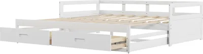 Produktbild von Flieks Jugendbett Schlafsofa 90/180x200cm, Sofabett Kinderbett mit Ausziehbett, Holzbett Daybed Gästebett Tagesbett mit Lattenrost und Schublade, Weiß