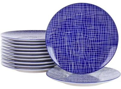 Obrázek produktu pro Sada 12 talířů, kulaté, ploché, průměr 27 cm, modré, porcelán
