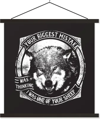 Produktbild von MuchoWow® Textilposter Wolf - Vintage - Illustration 90x90 cm mit schwarzem Rahmen - Magnetisches