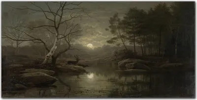 Produktbild von Coloray Bild aus Leinwand 100x50 Leinwand Dekoration - Mond Bäume Natur Fluss