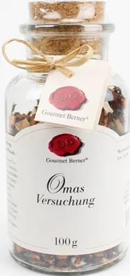 Produktbild von Gourmet Berner Omas Versuchung, Früchtetee im 100g Korkenglas TFRG10