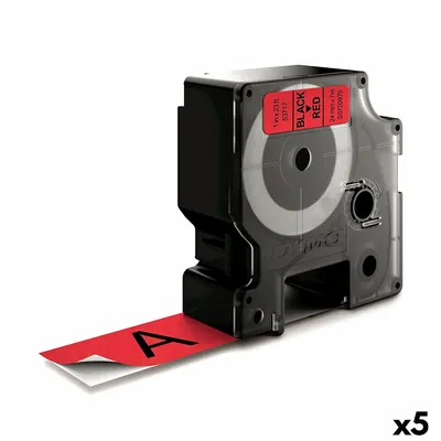 Zdjęcie produktu dla DYMO Oryginalne etykiety D1 | Rolka 24 mm x 7 m | Czarny nadruk na czerwonej taśmie | Etykiety samoprzylepne do drukarek etykiet LabelManager, Czarny na czerwonym, Poliester, Belgia, -18 - 90 °C, DYMO, LabelManager, LabelWriter 450 DUO