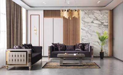 Image de Canapé neuf, moderne, confortable, rembourré, de couleur grise et dorée, idéal pour un salon