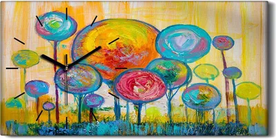 Produktbild von Wohnzimmer-Bild Leinwand Uhr Geräuschlos 60x30 Abstrakte Kunst Bäume Bunt - schwarze Hände