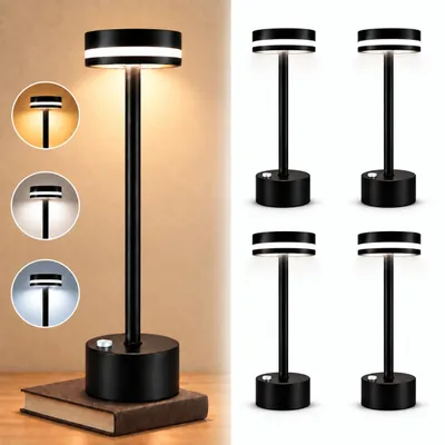 Produktbild von 5 Stk Tischlampe,Led Tischleuchte Metall,Kabellos Dimmbar Tischleuchte,Touch Steuerung Augenschutz Leselampe,USB Wiederaufladbare,Schwarz