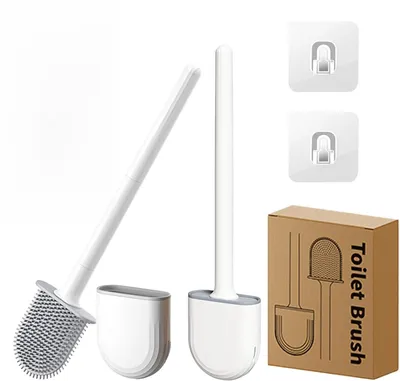 Produktbild von Toilettenbürste mit Halter, 2 Stück, flexible Wandmontage, tropffrei, für Badezimmer