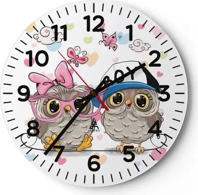 Produktbild von Wanduhr - Rund - Glasuhr - Eule zeichnung farbig muster - 30x30cm - Schleichendes Uhrwerk - Lautlos - zum Aufhängen bereit - Dekoration Modern - Wanddekoration aus Glas - C4AR30x30-2924