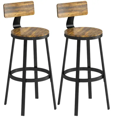 Immagine prodotto di SunvelloSet 2 Sgabelli da Bar Stile Rustico con Poggiapiedi, in Legno e Metallo, 37x47x96 cm, Marrone