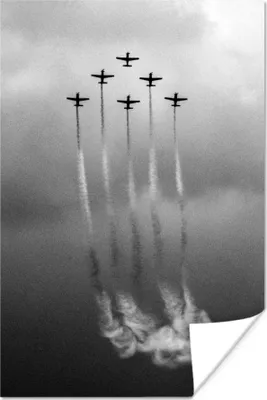 Produktbild von MuchoWow® Poster Flugzeug - Himmel - Wolken - Schwarz und weiß 60x90 cm - Wanddekoration