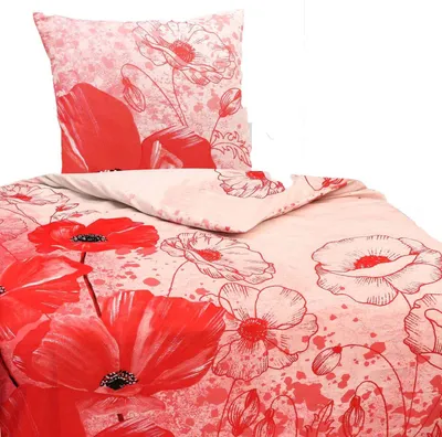 Produktbild von Mikrofaser Satin Bettwäsche Mohnblumen 135x200 80x80 Set 2tlg. 4tlg. Hochwertig Rot: 2 tlg.