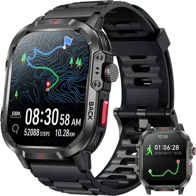 Produktbild von Smartwatch Herren Militär mit GPS Sportuhr 100+Sportmodi Schlafmonitor Herzfrequenz Fitnessuhr  LED Taschenlampe 1ATM Wasserdicht