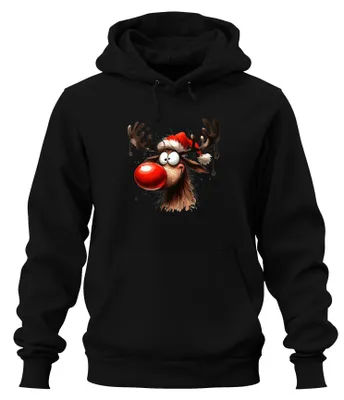 Obrázok produktu pre Funny Deer Reindeer Rudolf Moose - Christmas Xmas Christmas Uni mikina s kapucňou, čierna, S