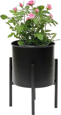 Obrázek produktu pro Moderní květinový koš s kovovým květináčem – černý, 32 cm – stojan na květiny