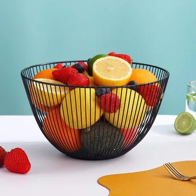 Immagine prodotto di Vassoio portafrutta in metallo per la cucina, rotondo e alto, nero