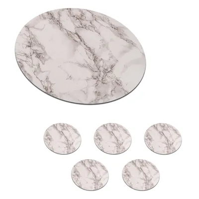 Obrázek produktu pro KitchenYeah® Skleněné podtácky kulaté sada 6 h - mramor - design 10x10 cm Podtácky na sklenice - Podtácky na nápoje - Ochrana desky stolu - Podtácky na šálky Stolní barové sklo