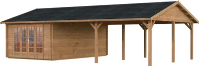 Produktbild von Palmako Gartenhaus Irene 21,9+5,2 m² - 44 mm hellbraun tauchgrundiert