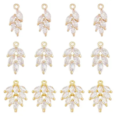 Image de Pendentifs ornés de strass – 12 pièces en 3 styles – Design en forme de cristal de blé pour la création de bijoux artisanaux – Couleur or clair