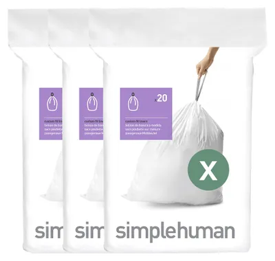 Immagine prodotto di simplehuman Sacchetti per la spazzatura su misura, confezione da 3 x 20 (60 sacchetti), codice X, 80 litri; CW0272