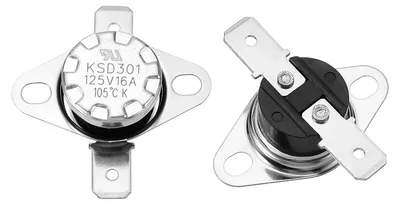 2x KSD301 Thermostat 105 °C, 16 A, normalerweise offen, Bakelit