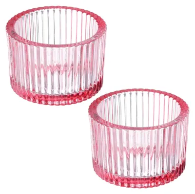 Produktbild von 2 Stück Teelichthalter aus Glas für Tischdekoration, Hochzeit, Abendessen, Party, Rosa
