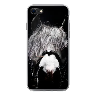 Produktbild von MuchoWow® Handyhülle Schutzhülle Hülle für iPhone SE 2020 Pferd - Porträt - Schwarz - Weiß Silikon Softcase Handy Hülle - Kartenbesitzer