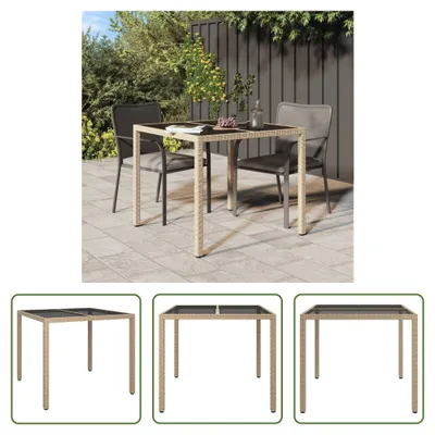 Produktbild von The Living Store Gartentisch 90x90x75 cm Gehärtetes Glas Poly Rattan Beige
