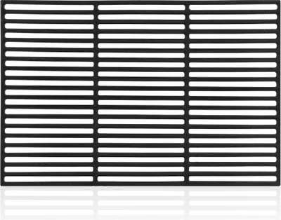 A black grill grate is shown from a top-down perspective against a white background.