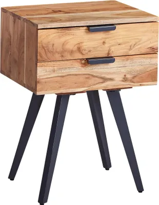 Produktbild von WOHNLING Nachtkonsole 47 x 65 x 35 cm Akazie Massivholz Nachttisch Boxspringbett Nachtkästchen 2 Schubladen Nachtschrank Modern mit Metallbeinen