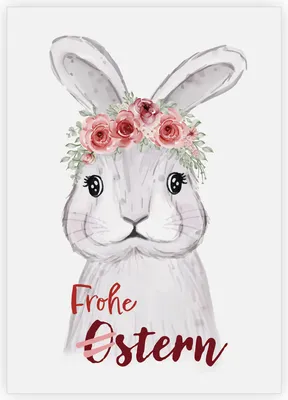 Produktbild von 4x Niedliche Osterkarte mit Aquarell Osterhäschen: Frohe Ostern