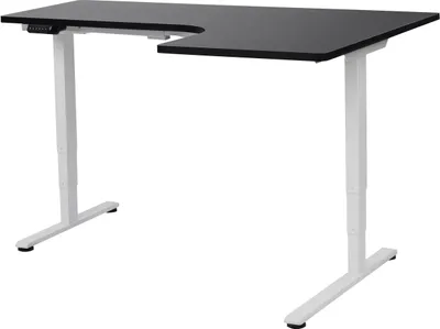 Produktbild von BELIANI Schreibtisch Rechts Schwarz u. Weiß Melamin L-Form 160x59 cm mit Metallgestell Elektrisch Höhenverstellbar Büro Steh-Sitz-Tisch Stehtisch
