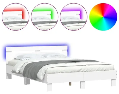 Image de vidaXL Cadre de lit avec tête de lit et éclairage LED blanc 150x200 cm