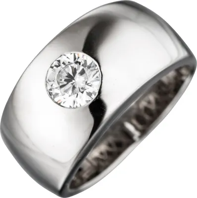 Produktbild von Breiter Ring Damenring mit Zirkonia weiß glänzend 925 Silber Silberring Innenumfang 60mm  Ø19.1mm