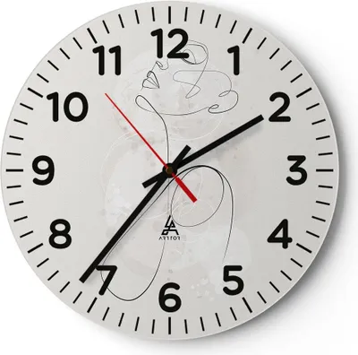 Produktbild von Wanduhr - Rund - Glasuhr - Frau eins Linie - 40x40cm - Schleichendes Uhrwerk - Lautlos - zum Aufhängen bereit - Dekoration Modern - Wanddekoration aus Glas - C4AR40x40-4576