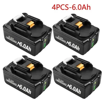 Immagine prodotto di Batteria di ricambio per utensili elettrici - 18 V agli ioni di litio - 6,0 Ah, confezione da 4 - Compatibile con BL1860/BL1850/BL1840B/BL1830B