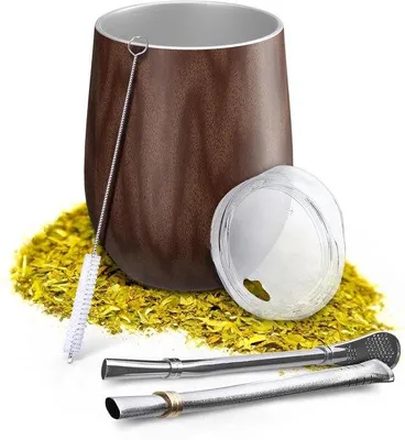 Immagine prodotto di Tazza per yerba mate a doppia parete, 350 ml, marrone, acciaio inossidabile