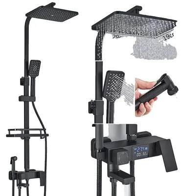 Zdjęcie produktu dla Zestaw baterii prysznicowej, regulacja termostatyczna, nowoczesny design, kolor czarny