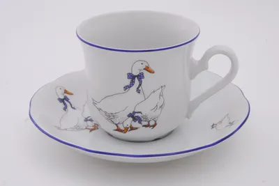 Produktbild von Tasse mit Untertasse, tschechisches Porzellan, 200 ml, Gänse, Leander