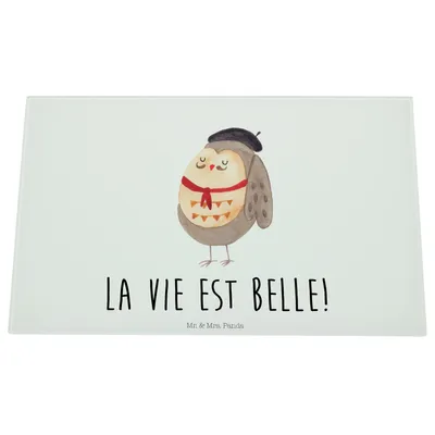 Produktbild von Mr. & Mrs. Panda Schneidplatte Glas Eule Frankreich - Weiß - Geschenk, Glasschneidebrett, Hackbrett, Schneidbrett, La Vie Est Belle, Schneidebrett, Küchenbrett, Spruch