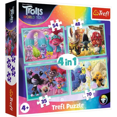 Produktbild von TREFL Puzzle Trolls 2: Weltreise 4in1 (35,48,54,70 Teile)