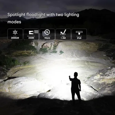 Produktbild von Zaklamp Zwart - 2000 Lumen - Wiederaufladbare taktische LED-Taschenlampe mit um 180° drehbarer Kopf und Powerbank