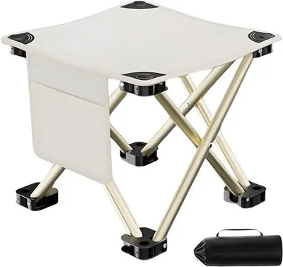 Zdjęcie produktu dla Ultiluxe Krzesło kempingowe - Składane - Mini Stołek - Przenośne - Lekkie - Idealne do biwakowania - 33 cm - Beżowy