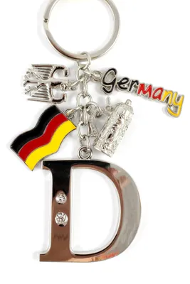 Produktbild von Schlüsselanhänger "D" H.: 11cm Buchstaben/Letter/Initalien/Alphabet/ABC mit Glitzersteinen & Charms Bierkrug/Adler/Deutschland-Fahne/Germany