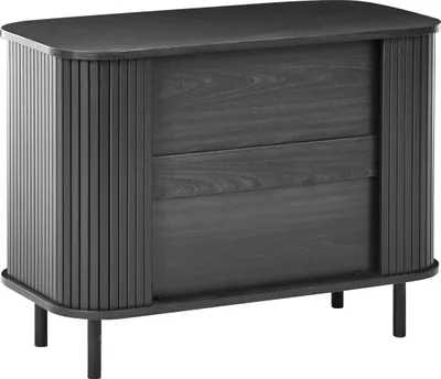 Produktbild von BELIANI Sideboard Schwarz MDF-Platte mit 2 Schiebetüren Lamellen-Optik Retro Mehrzweckschrank Schlafzimmer Wohnzimmer Esszimmer Ausstattung