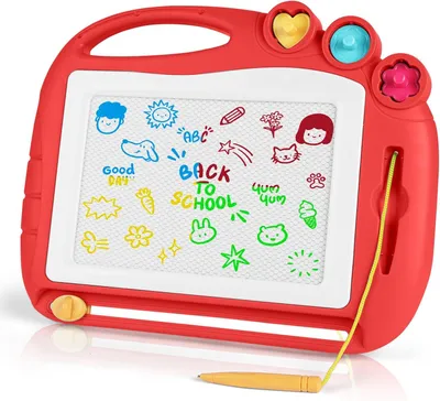 Image de Tableau magnétique pour enfants, jouet pour bébés de 1 à 5 ans, tableau magnétique à 4 couleurs avec stylo et 3 tampons, tableau magnétique effaçable