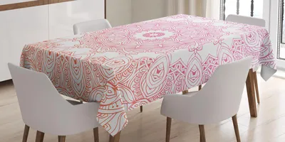 Produktbild von ABAKUHAUS Mandala Tischdecke, Skizze Art Blumen Mandala Entwurf Ombre Effekt Asiatisch Geometrisch Elemente, 140 x 170 cm, Orange Weiß Rosa