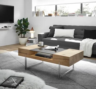 Produktbild von Couchtisch Rewa | Asteiche | mit Glasplatte | 110x60 | Eichefarben / grau