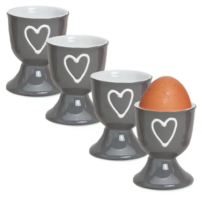 Produktbild von Einfarbige Steingut Eierbecher Landhaus-Stil 4-tlg. Set grau