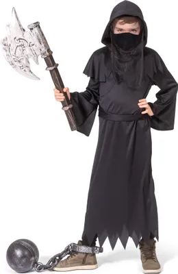 Produktbild von Schwarzer Ghul - Geister Sensenmann Kostüm für Kinder | Halloween Dämon Gespenst Tunika Größe: 164