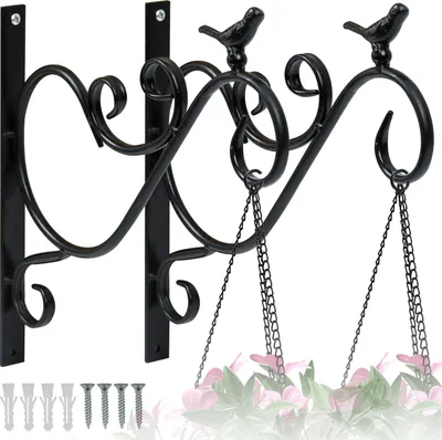 Produktbild von Faziango Blumenhaken 2er Set mit Vogel Motiv, Metall Schwarz Wandhalterung für Pflanzen und Gartendeko